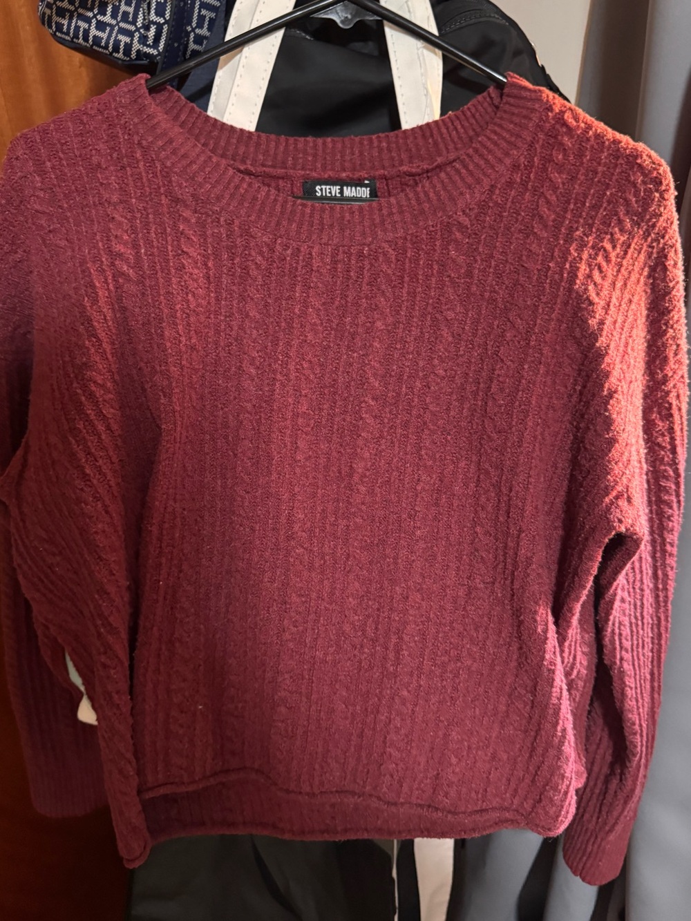 Steve Madden Ribbed Crewneck Sweater - Wine